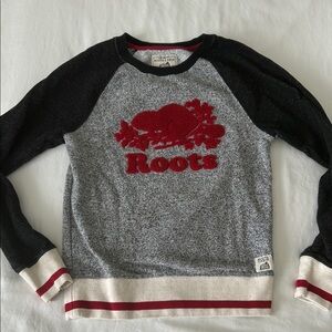 Roots Charcoal and Black Crewneck with Red Emblem